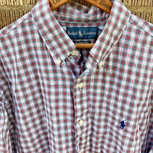 Lauren Ralph Lauren Other - Men's Ralph Lauren XL‎ Red Green Plaid Button Up Long Sleeve Shirt 100% Cotton